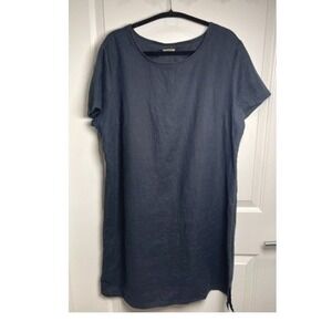L.L. Bean Linen Shift Dress Navy Blue Minimalist Coastal Relaxed Sz 18 - Reg